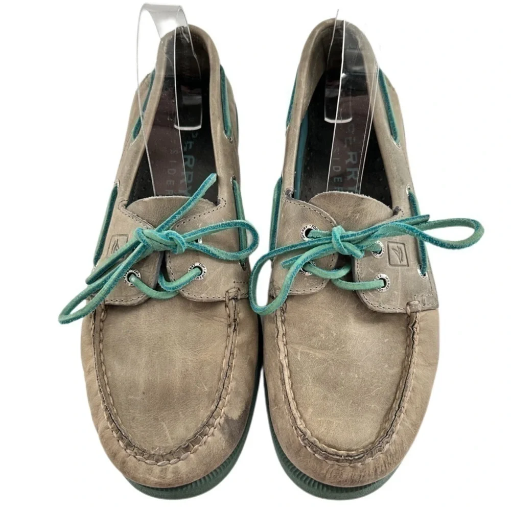 Sperry topsiders mens boat shoes size 9 gray teal leather preppy